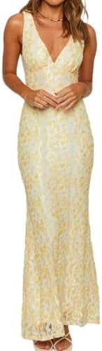 Elegantes vestidos ajustados de encaje floral con cuello en V y espalda descubierta para mujeres,... | Amazon (US)