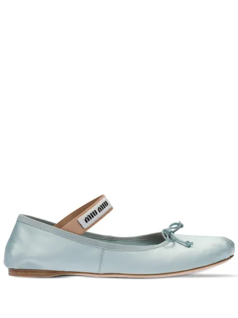 Miu Miu logo-print Strap Detail Ballerina Shoes - Farfetch | Farfetch Global