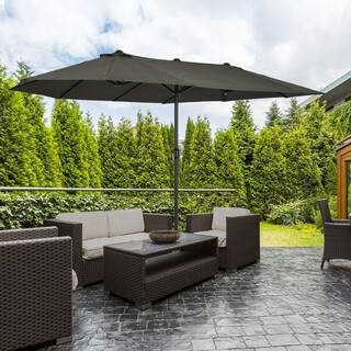15 ft. Shine Patio Umbrella, Double-Sided Outdoor Umbrella with Crank Handle and Air Vents for Backyard, Poolside-Gray | The Home Depot