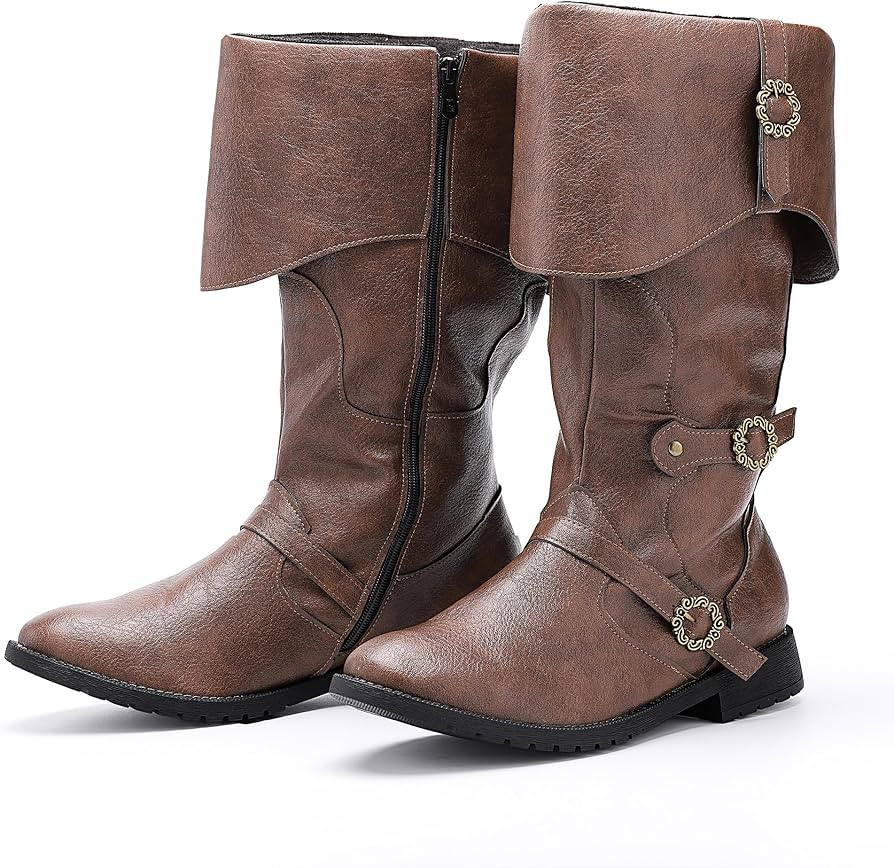 Men's Renaissance Boots Viking Pirate Costume Leather Boots Halloween Shoes Faire Cosplay Shoes(1... | Amazon (US)