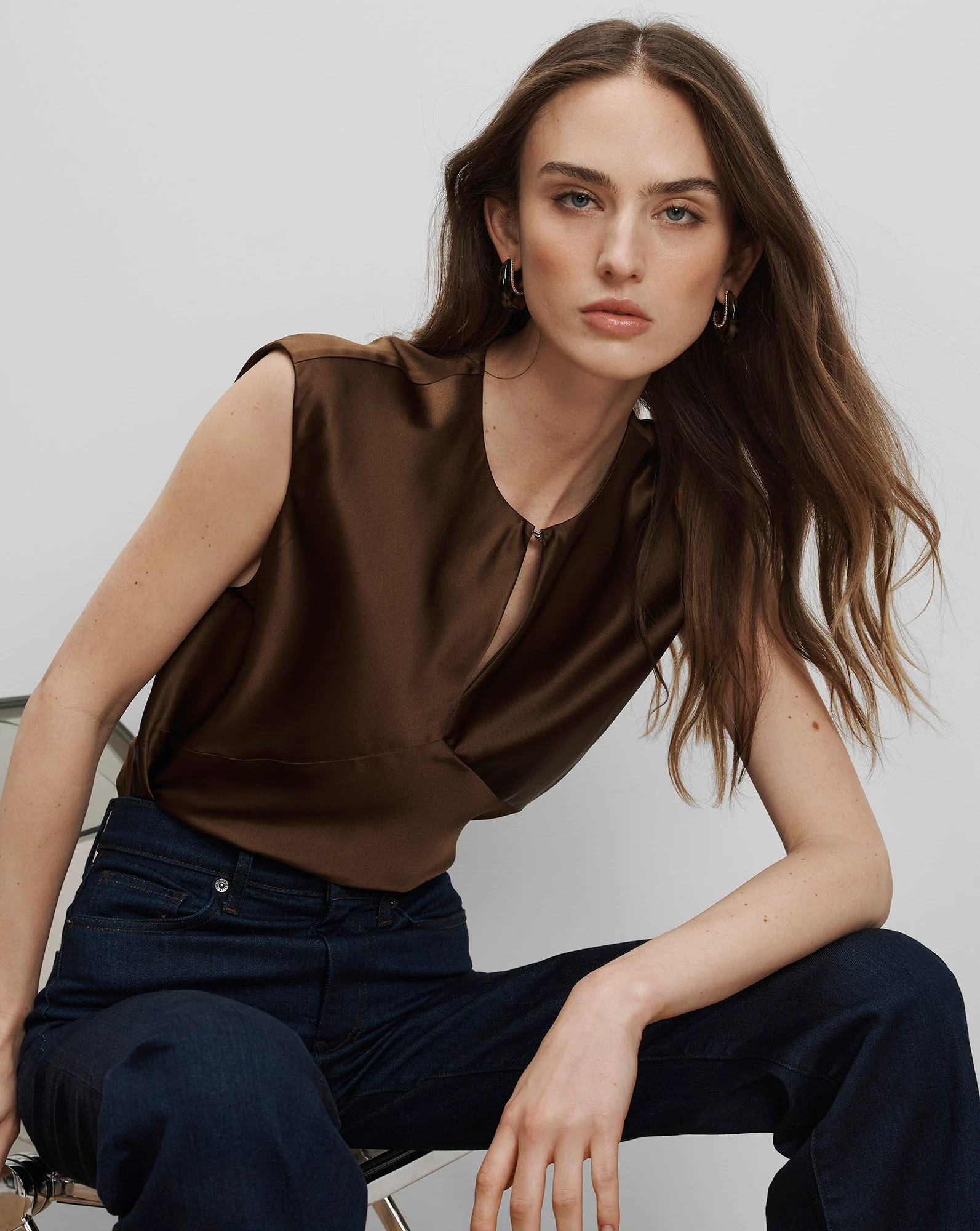 Sparrow Silk Blouse in Brown Walnut | Veronica Beard | Veronica Beard
