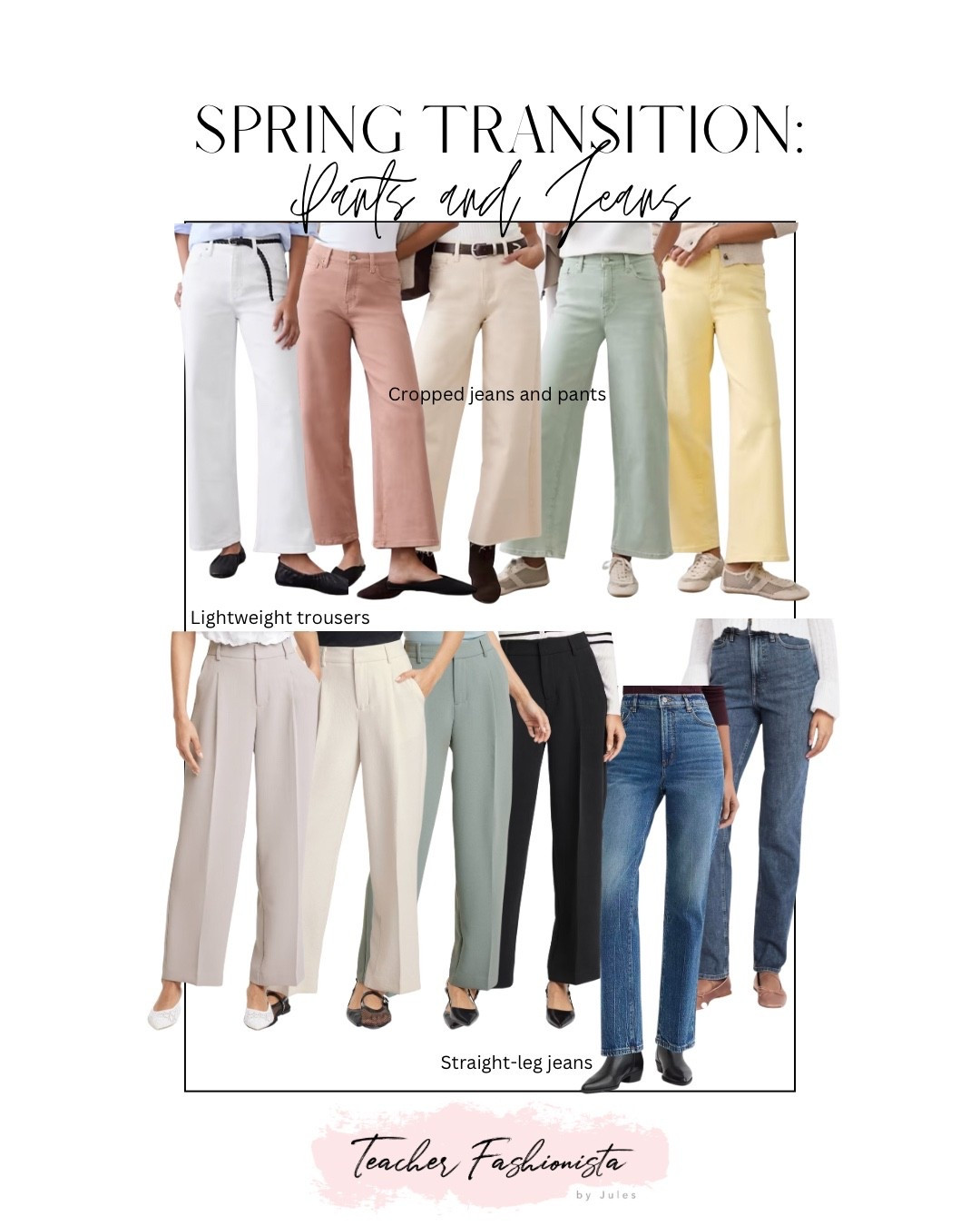 Spring transition wardrobe: jeans, cropped pants, colors denim, and trousers!

#LTKOver40 #LTKSeasonal #LTKSaleAlert