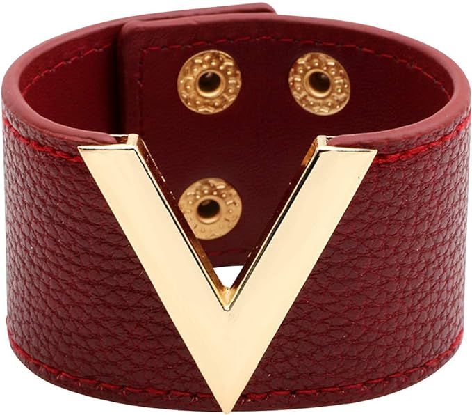 Wide Cuff Leather Wrap Bracelet V Shape 21cm 8 inch Length | Amazon (US)