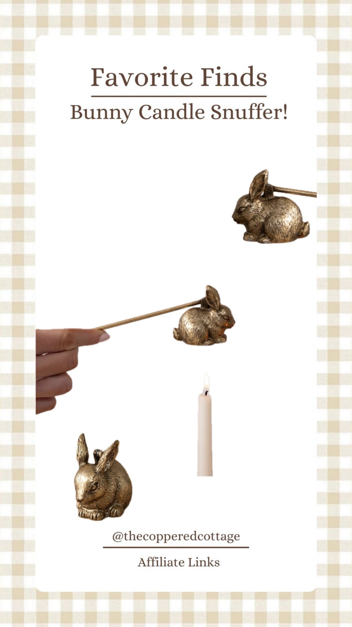 Bunny Candle Snuffer
Bunny/spring/spring decor/brass/rabbit/candle/candle Snuffer/home/home decor/spring home decor

#LTKSeasonal #LTKHome #LTKFindsUnder50