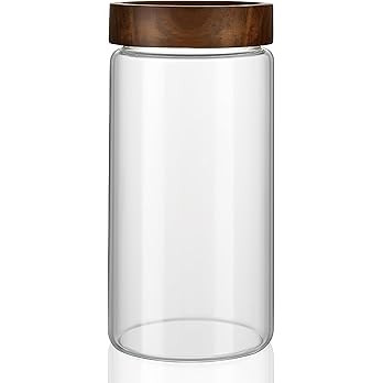 40 oz/1200 ml Clear Glass Storage Canister with Airtight Wooden Screw Lid, Large Tall Cute Decora... | Amazon (US)