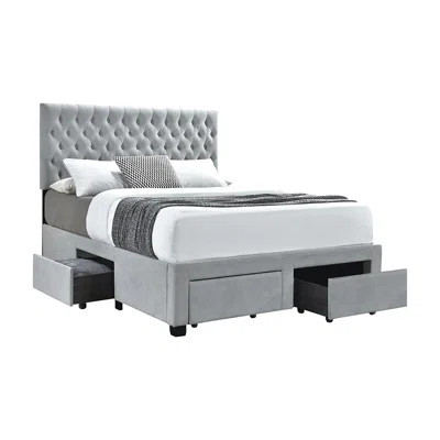 Queen Bedroom Bed With Grey Upholstery And Organized Storage Headboard Bed, For Essentials | Wayfair North America