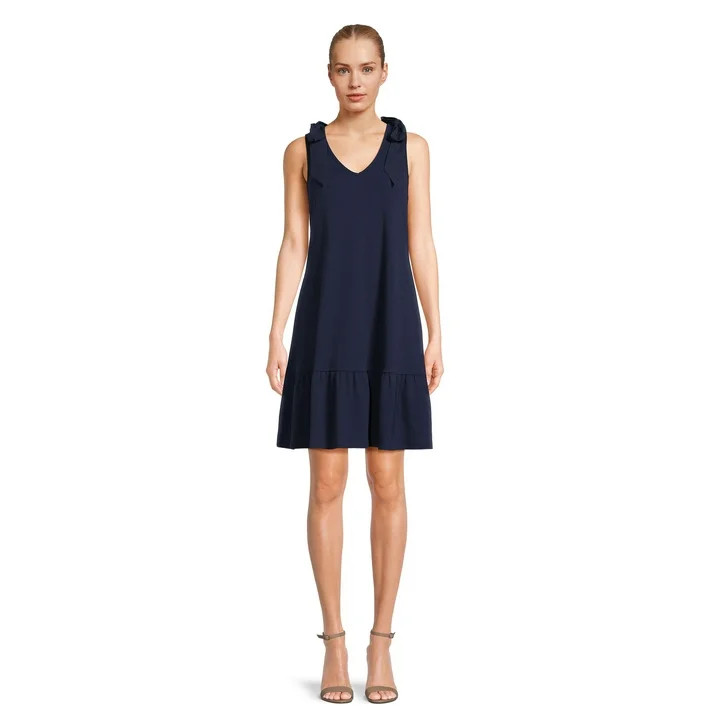 Time and Tru Women's Tie Shoulder Knit Mini Dress, Sizes XS-XXXL | Walmart (US)