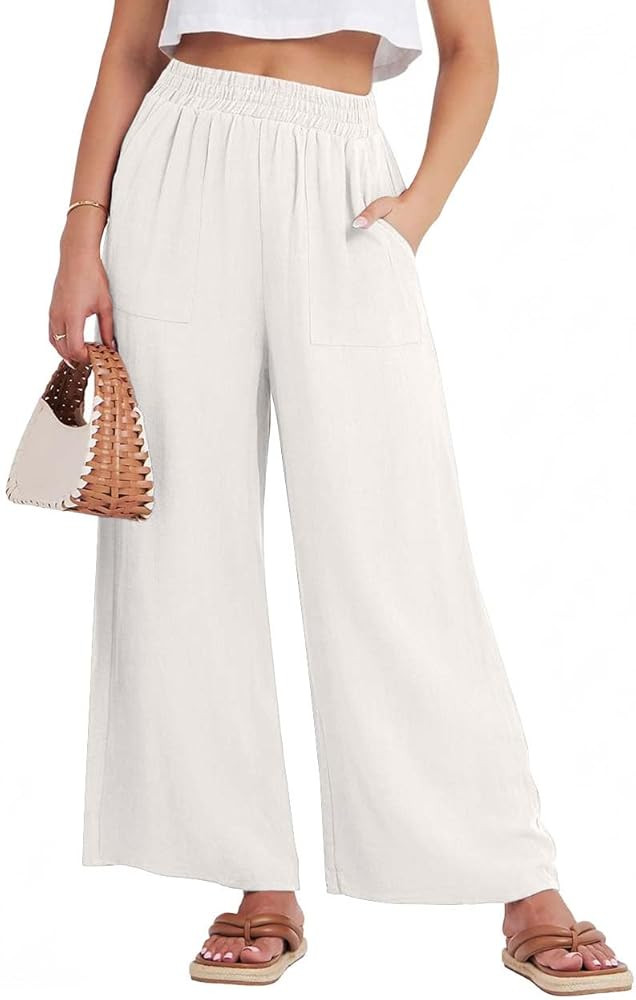 GRECERELLE Women Elastic High Waisted Wide Leg Pants Woman Casual Palazzo Trousers | Amazon (US)