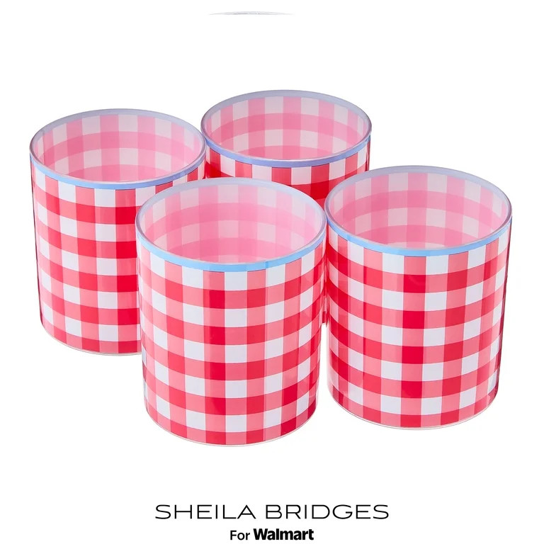 Sheila Bridges Philadelphia Red Gingham Lowball Tumblers, 4 Count | Walmart (US)