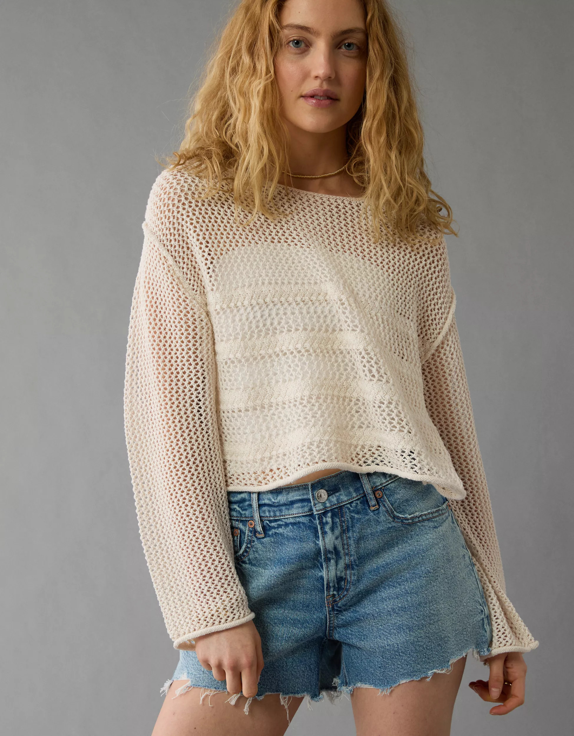 AE Off The Shoulder Crochet Sweater | American Eagle Outfitters (US & CA)