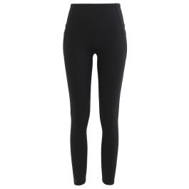 Mesh Pockets High Rise Seam Detail Ankle-Length Leggings in Black | Chicwish