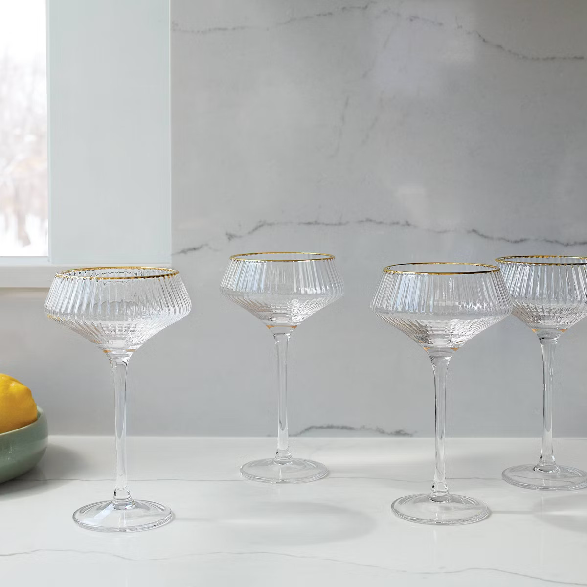 6.4oz 4pk Coupe Ribbed Wine Glass Set Gold - Threshold™ | Target