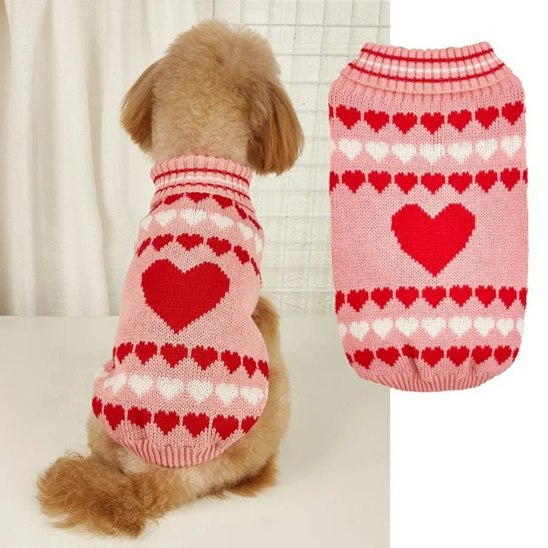 Dogs Sweaters Valentines Day Small Dog Cat Sweaters Red Heart Pet Sweater Pet Clothes | Walmart (US)