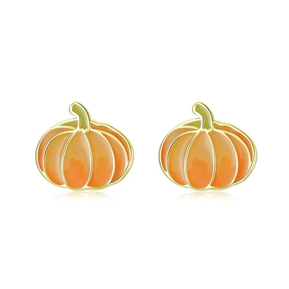 MALOYANVE Small Pumpkin Stud Earrings for Women Halloween Costumes Earrings Gold Silver Plated Fa... | Amazon (US)