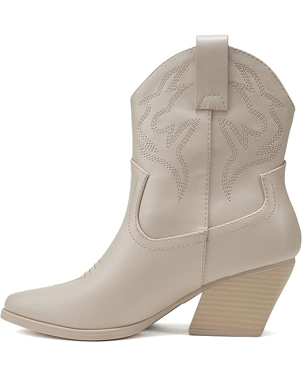 Soda “BLAZING” ~ Women Western Stitched Pointe Toe Low Heel High Top Ankle Shaft Boot Bootie | Amazon (US)