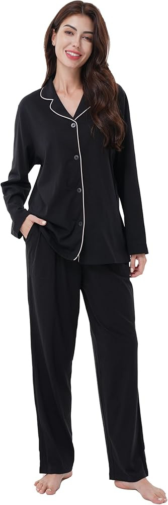 DAVID ARCHY 100% Cotton Pajamas for Women Set Super Soft Cozy Long Sleeve Button Down Comfy Women... | Amazon (US)