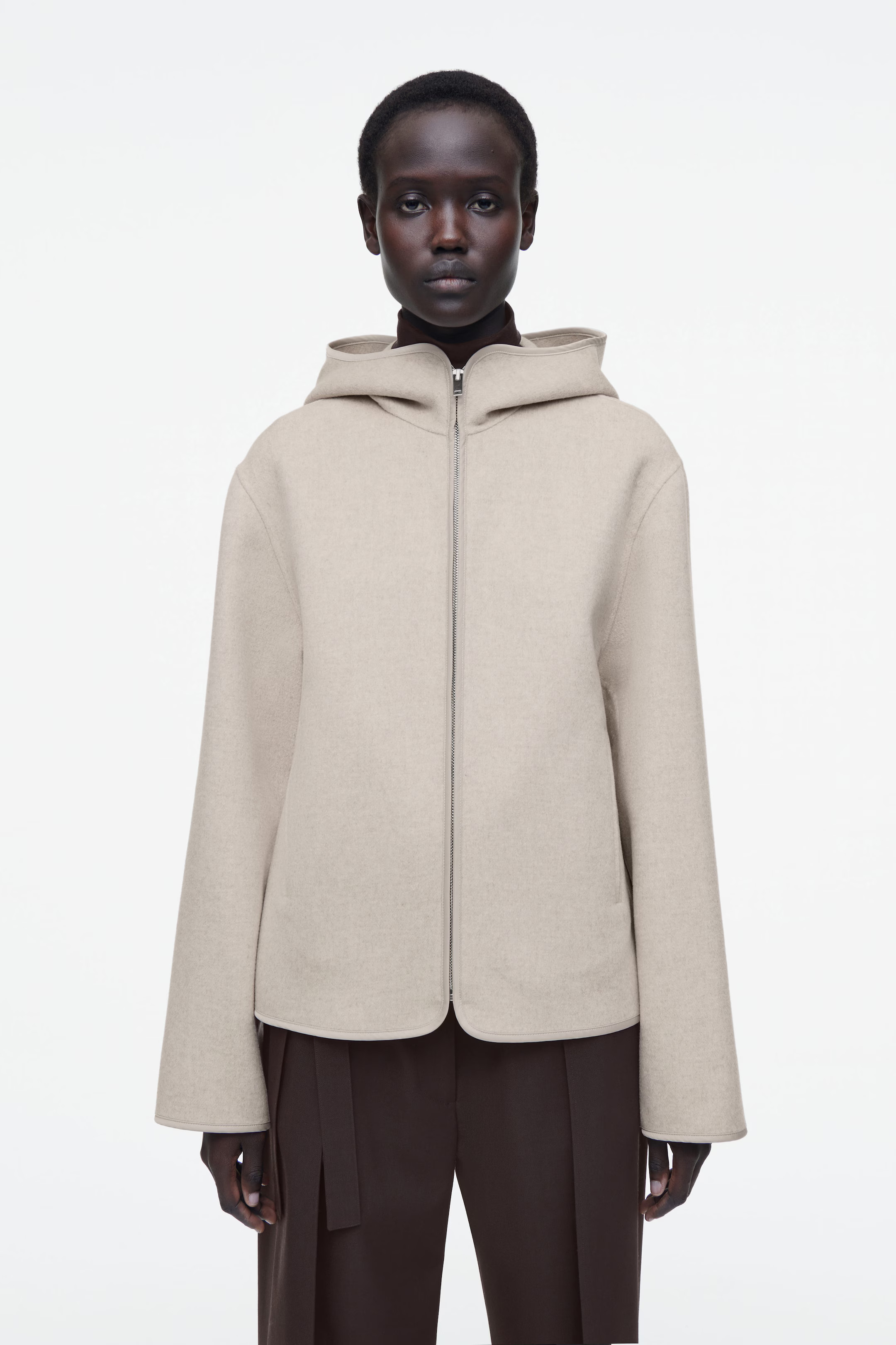 HOODED DOUBLE-FACED WOOL JACKET - LIGHT BEIGE | COS | COS (US)