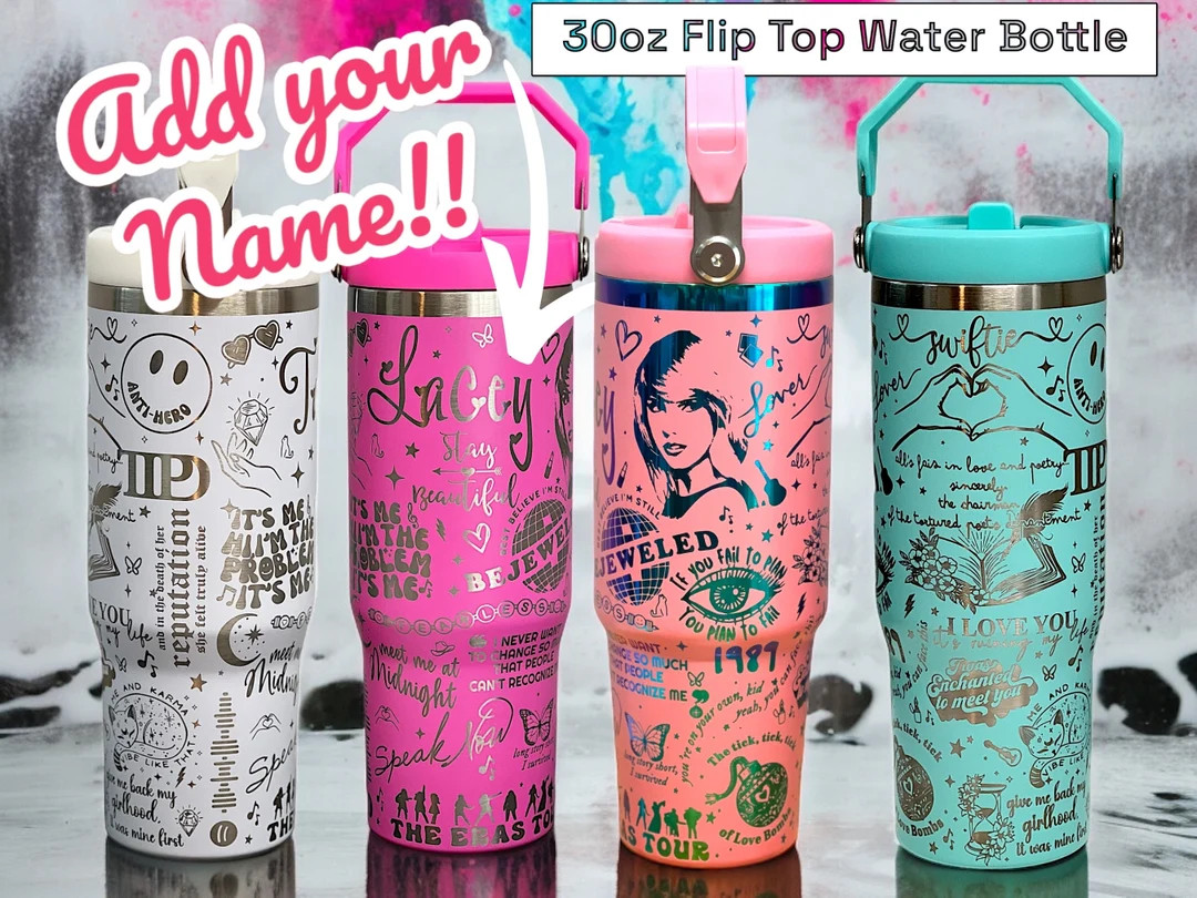 Swifty 30oz Flip Top Water Bottle with Handle, Add Name, Laser Engraved, Kids School Water Bottle... | Etsy (US)