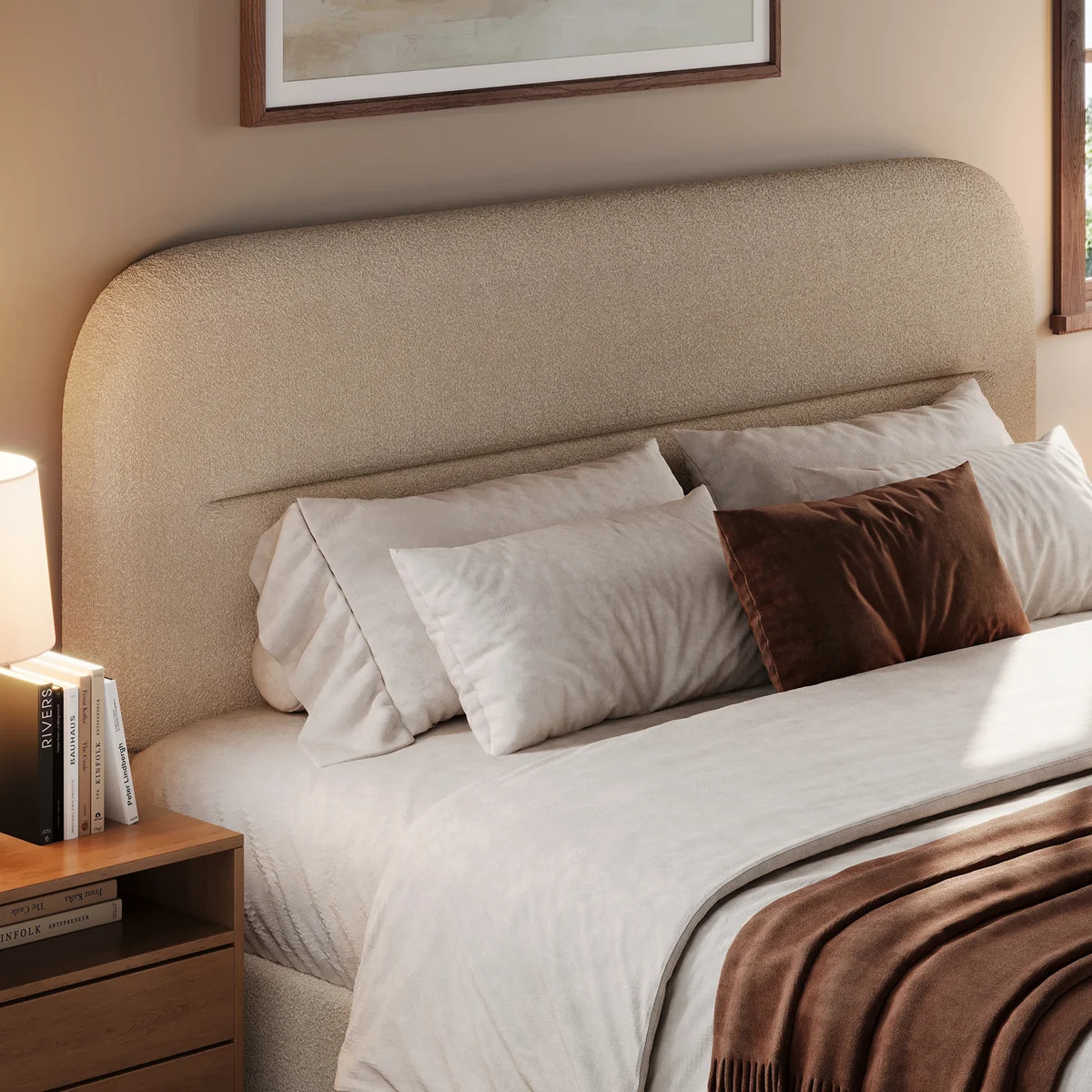 Bensu Platform Bed Frame, Cloud Collection with Boucle Upholstery & Rounded Headboard, Thickened ... | Wayfair North America