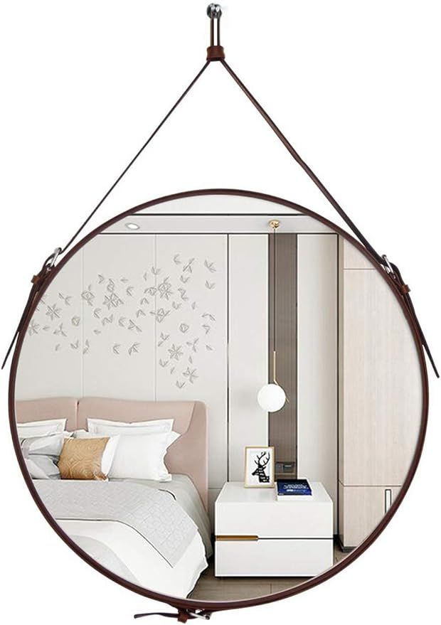 HofferRuffer Round Wall Mirror Decorative Mirror, Hanging Mirror with Hanging Strap Silver Hardwa... | Amazon (US)