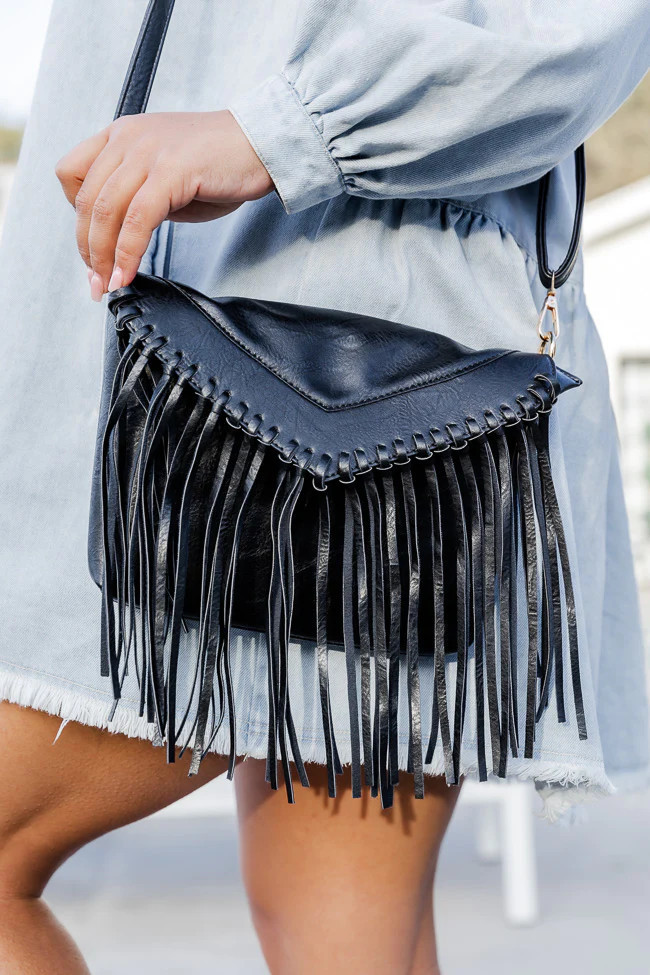 Dancing Down Broadway Black Fringe Crossbody Purse | Pink Lily
