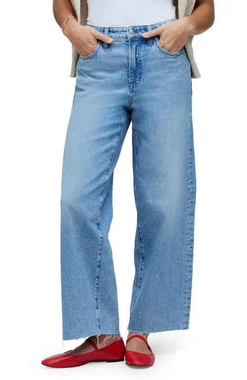 Madewell The Perfect Raw Hem Wide Leg Crop Jeans in Altoona Wash at Nordstrom, Size 28 | Nordstrom