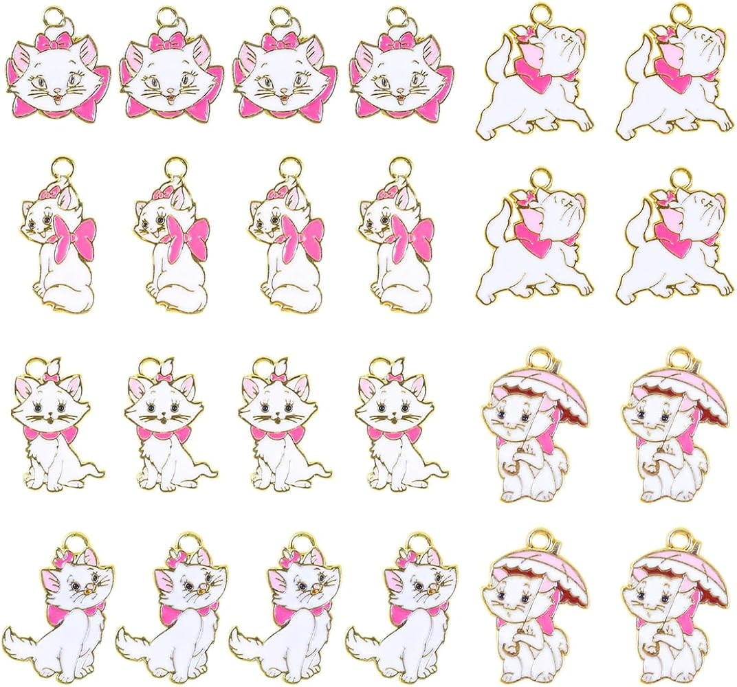 24 Pieces Enamel Cat Charms for Jewelry Making, 6 Styles Cute Pink Cat Charms Earring Necklace Br... | Amazon (US)
