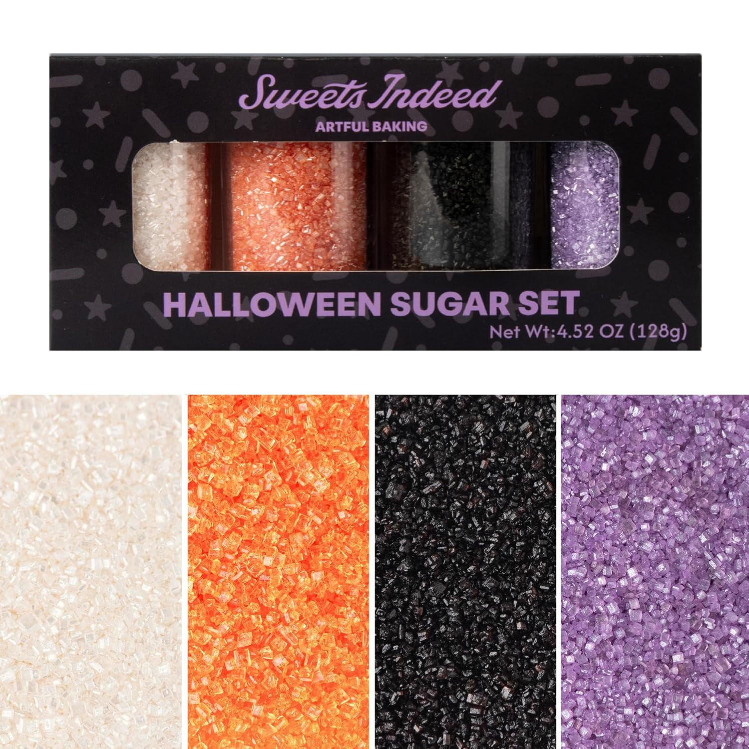 Sweets Indeed Halloween Sanding Sugar 4 Pack, Orange Black Purple White 4.52 oz | Amazon (US)