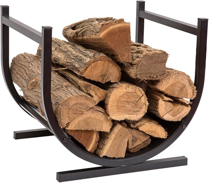 DOEWORKS Small Decorative Indoor/Outdoor Firewood Racks Fireside Log Rack, Black | Amazon (US)