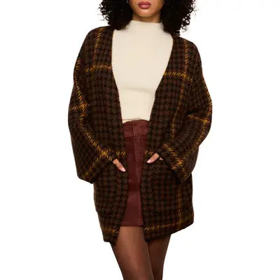 Sanctuary Houndstooth Plaid Jacquard Coatigan in Golden Yellow Plaid at Nordstrom, Size X-Small | Nordstrom