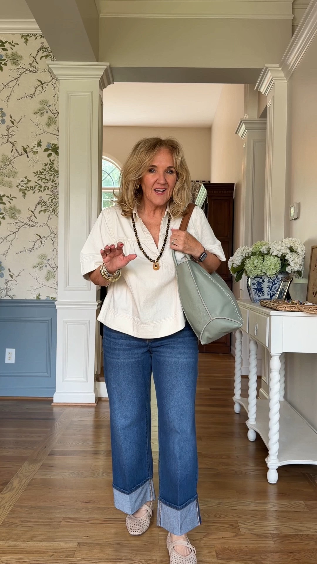 Smocked top size large I don’t like the smocking tight on me
Printed blouse size small
The denim tops I’m in a medium
Wide cuff denim size 8 fit size
Bandana jeans size medium 
Linen ish pants size medium 

Business casual teacher outfits wide cuff denim 

#LTKOver40 #LTKSaleAlert #LTKootd

#LTKPetite #LTKWorkwear
