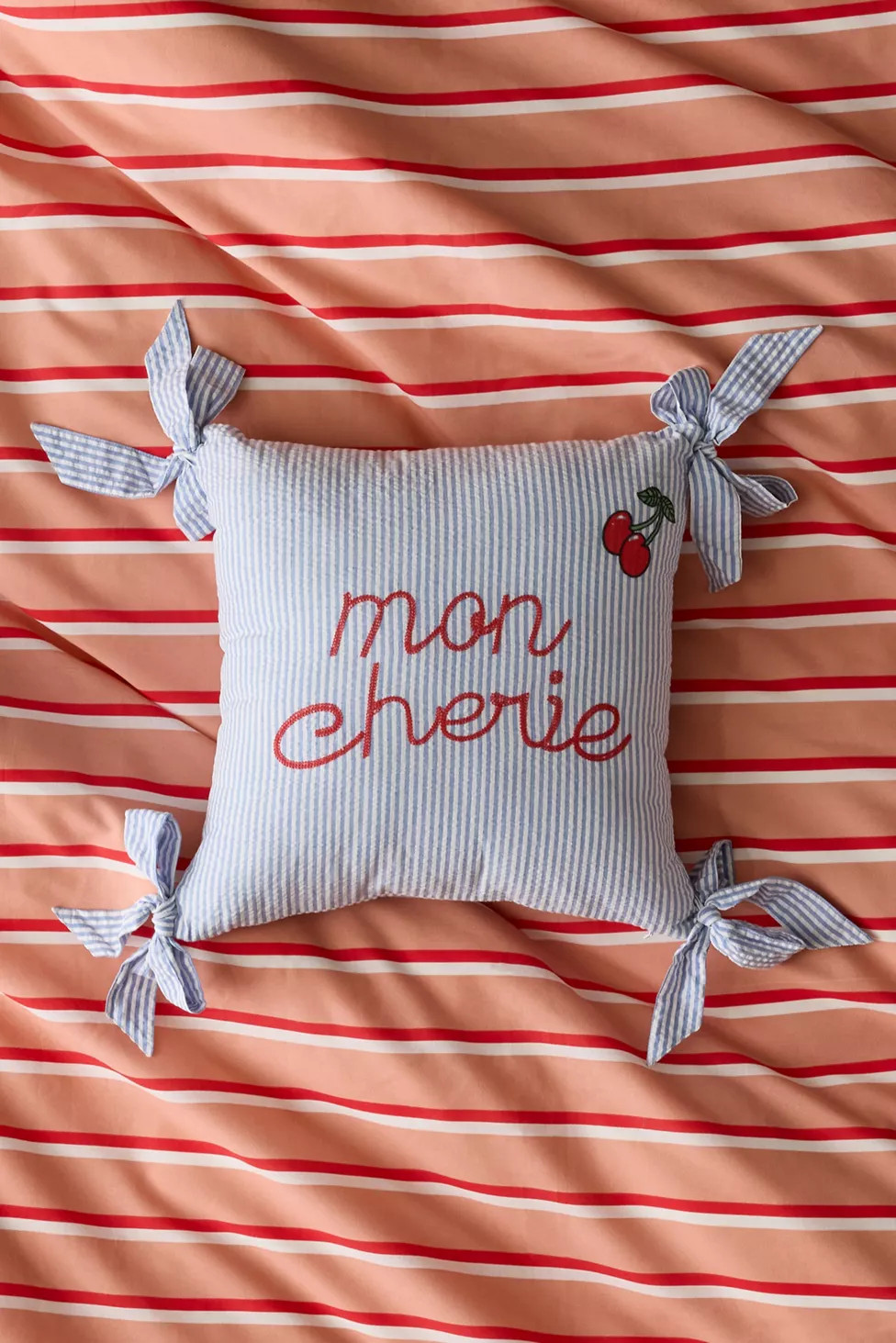 Mon Cherie Textural Striped Embroidered Throw Pillow | Urban Outfitters (US and RoW)