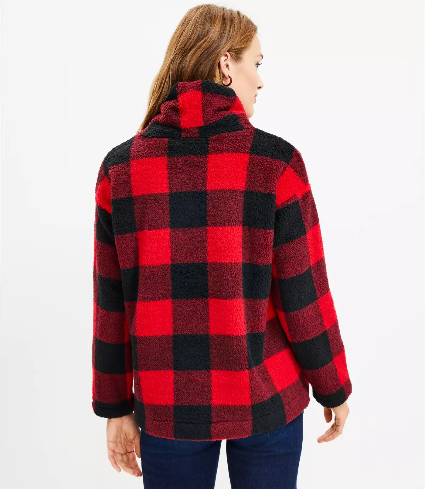 Buffalo Plaid Mock Neck Sherpa Top | LOFT