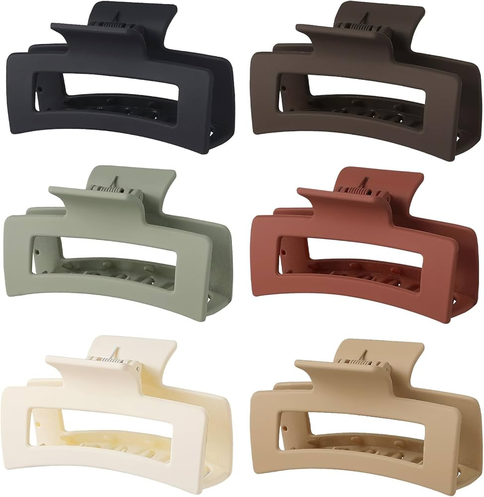 Sisiaipu 3.5 Inch Medium Hair Claw Clips 6 Pack Brown Hair Clips for Women Square Claw Clips Rect... | Amazon (US)