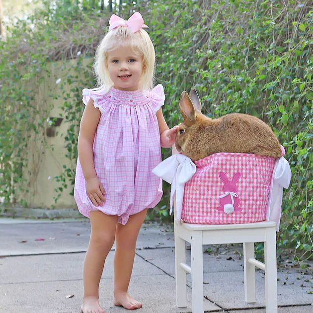 Funny Bunny Pink Plaid Smocked Bubble | Classic Whimsy
