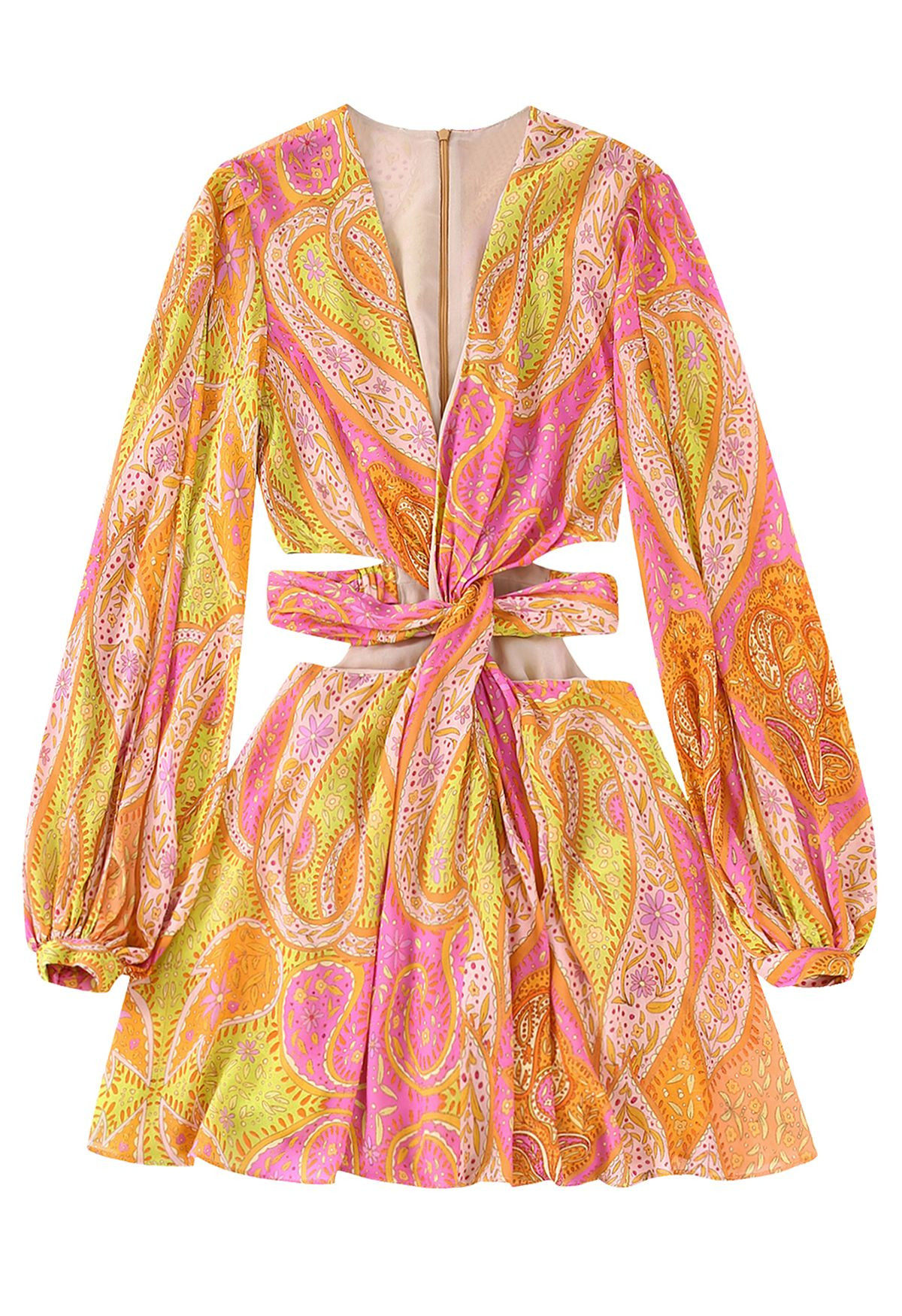 Twisted Cutout Waist Paisley Chiffon Dress | Chicwish