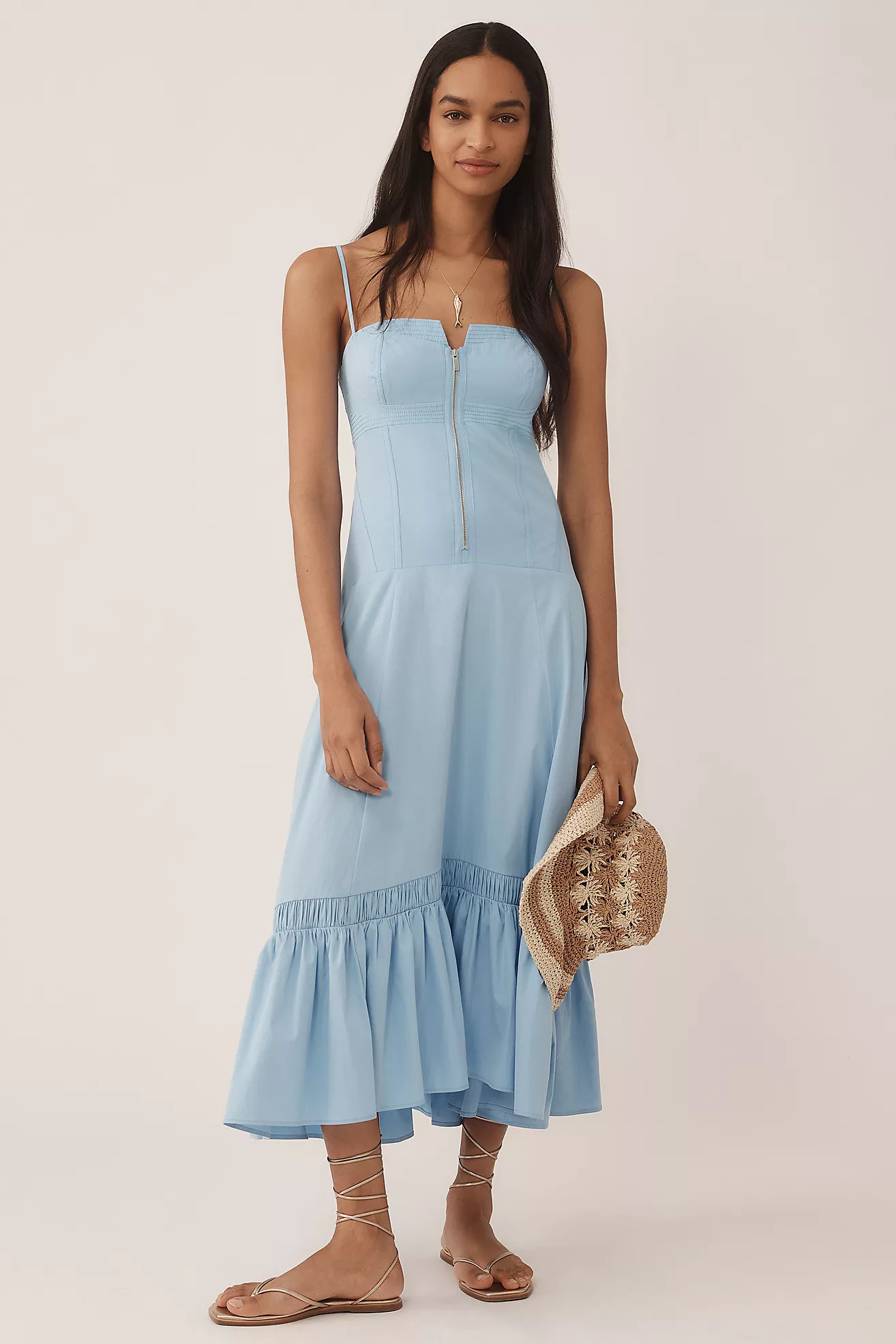 By Anthropologie Zip-Front Ruffle-Hem Midi Dress | Anthropologie (US)