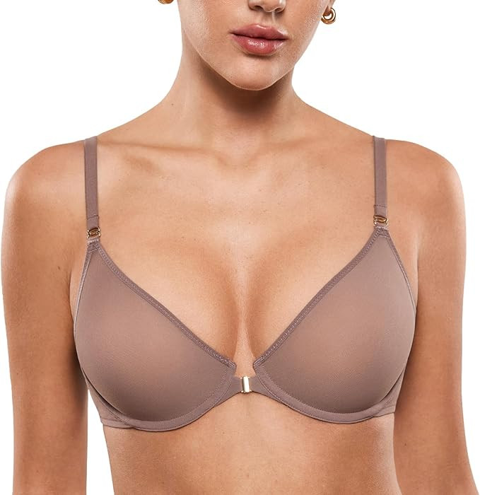 INLYRIC Women's Cosnufy Sheer Front Closure Bra - Demi Sexy Seamless Unlined No Padding Mesh Unde... | Amazon (US)