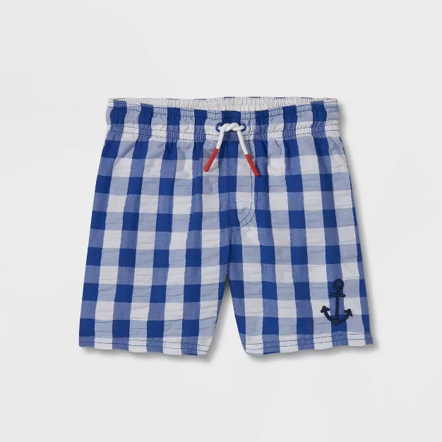 Toddler Boys' Gingham Swim Trunks - Cat & Jack™ Blue | Target