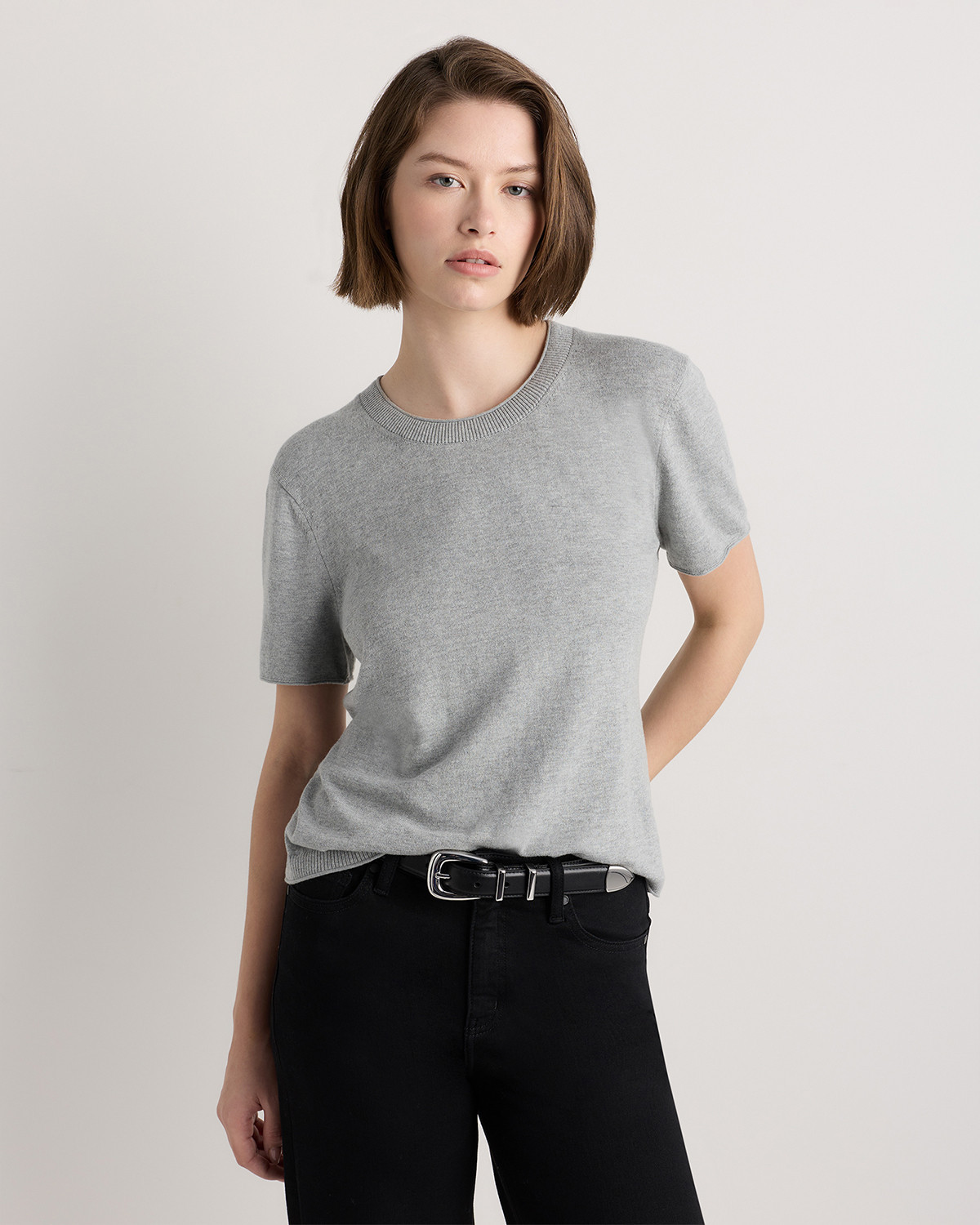 Quince | Women's Lightweight Cotton Cashmere Relaxed Sweater T-Shirt in Heather Grey, Size Medium, Organic Cotton | Quince