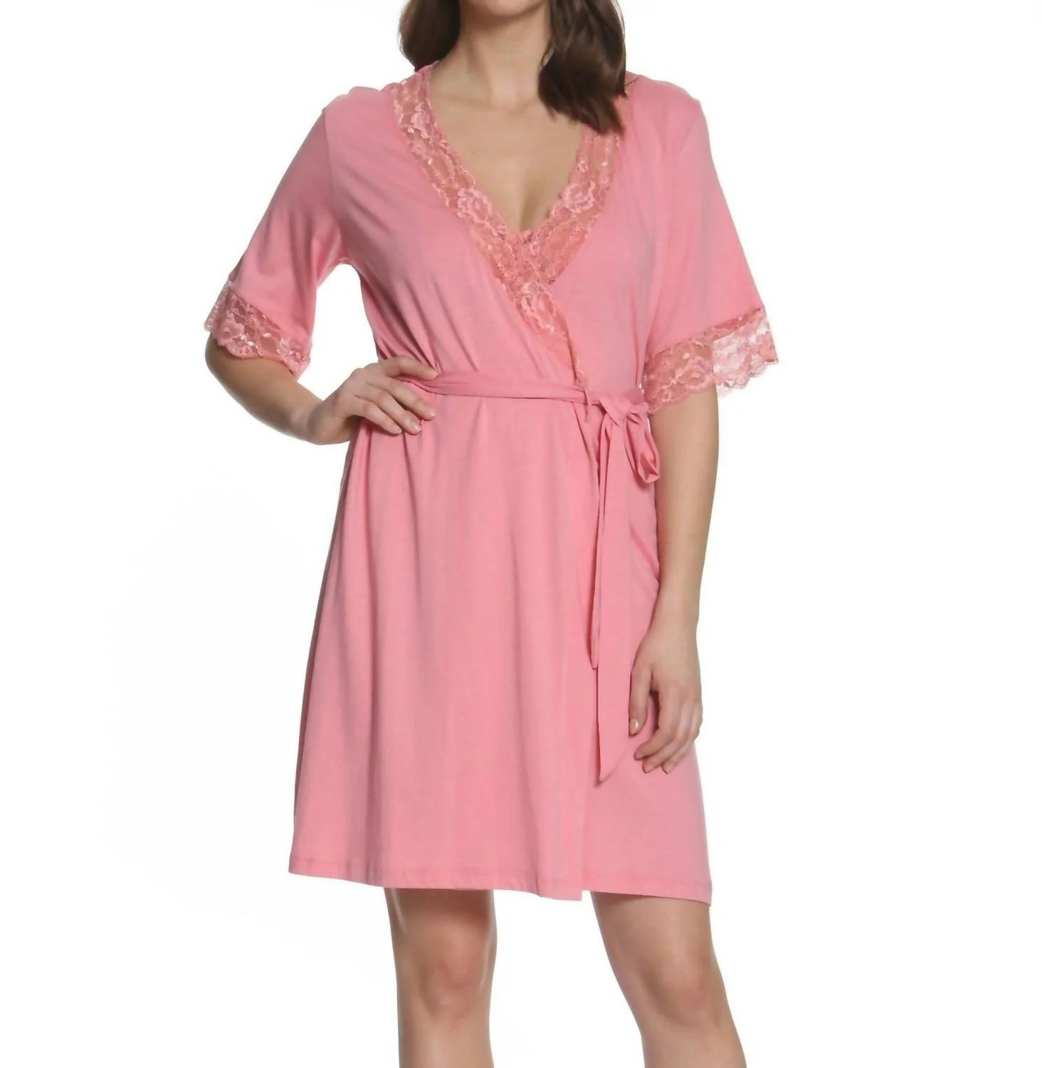 Penelope Short Sleeve Robe In Pink Dust | Shop Simon