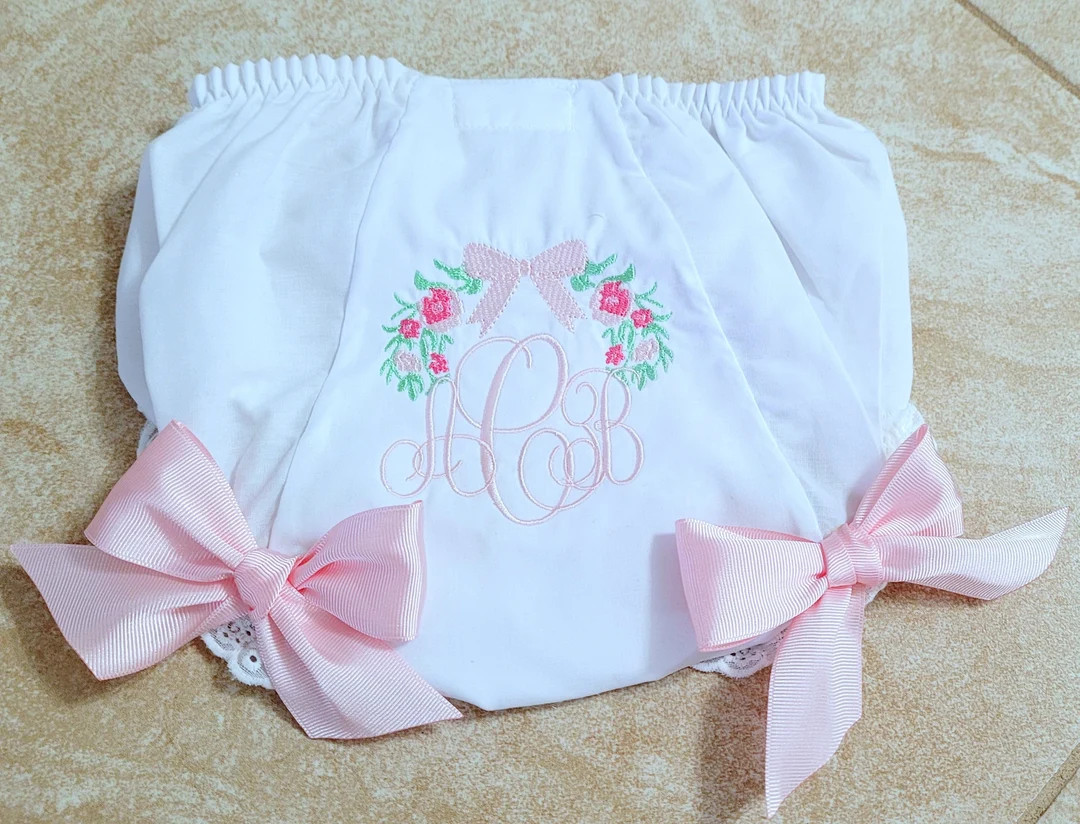 Bow Bloomers Monogrammed White Eyelet Bloomers Diaper Cover Classic Baby Girl Bloomers Personaliz... | Etsy (US)