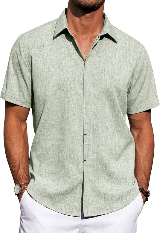 J.VER Men's Cotton Linen Short Sleeve Shirts Casual Button Down Shirt for Men Beach Summer Vacati... | Amazon (US)