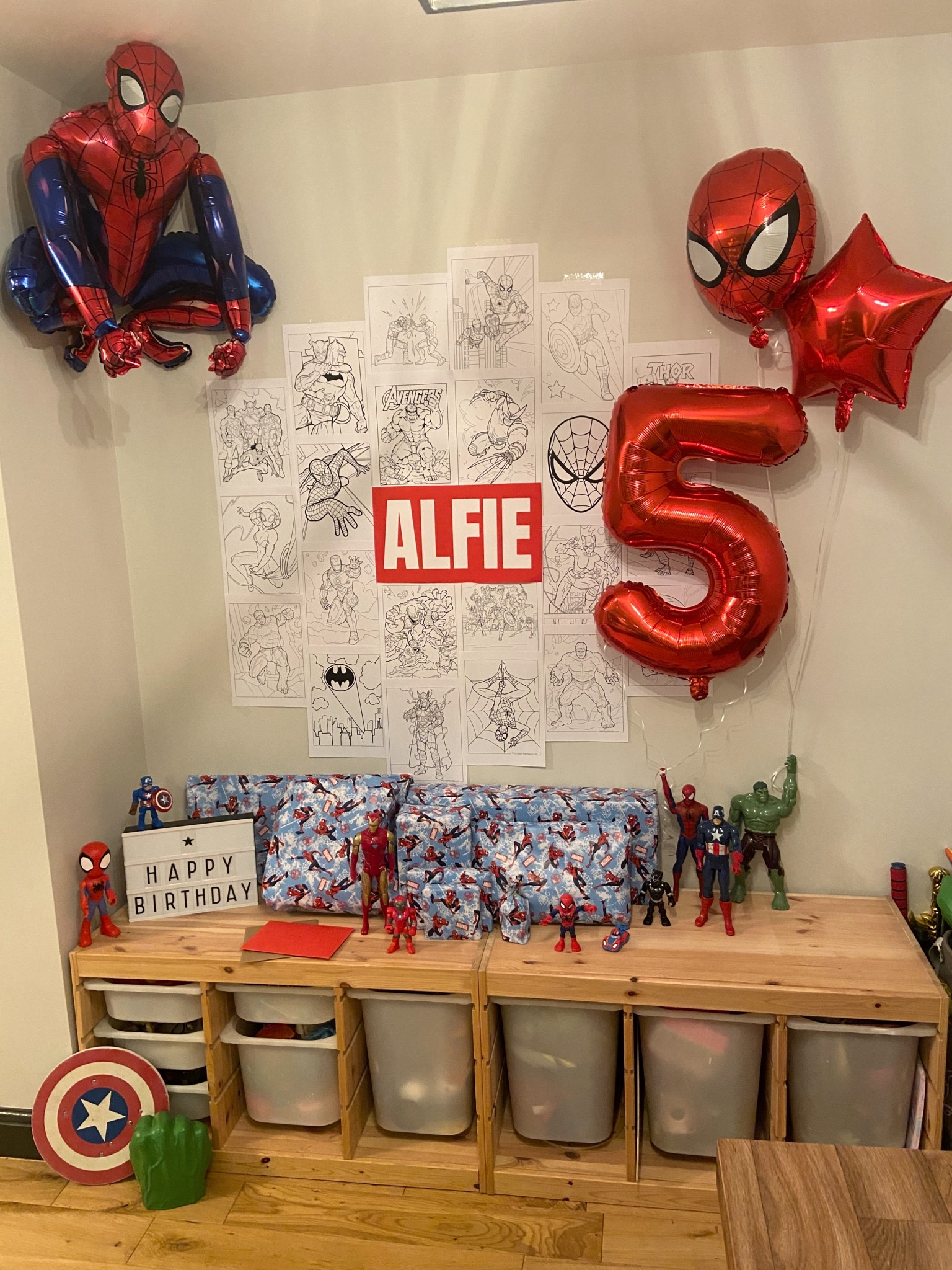 Alfie’s Marvel theme inspired 5th birthday decorations and set up.

So simple to make, the backdrop is A4 colouring sheets layered up to give a comic look and for the Alfie sign I found a similar font to the Marvel font.

The large Spider-Man balloon is amazing, so fun to put together, we laughed a lot in the process as it looked like a contortionist until we actually managed to assemble it correctly ha! 

#LTKkids #LTKgiftguide #LTKfamily