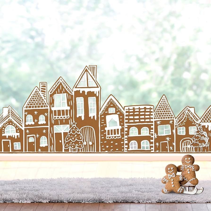 47 Inch 2 Pcs Gingerbread Christmas Window Clings Extra Large Reusable Cling Decor Snowy Winter R... | Amazon (US)