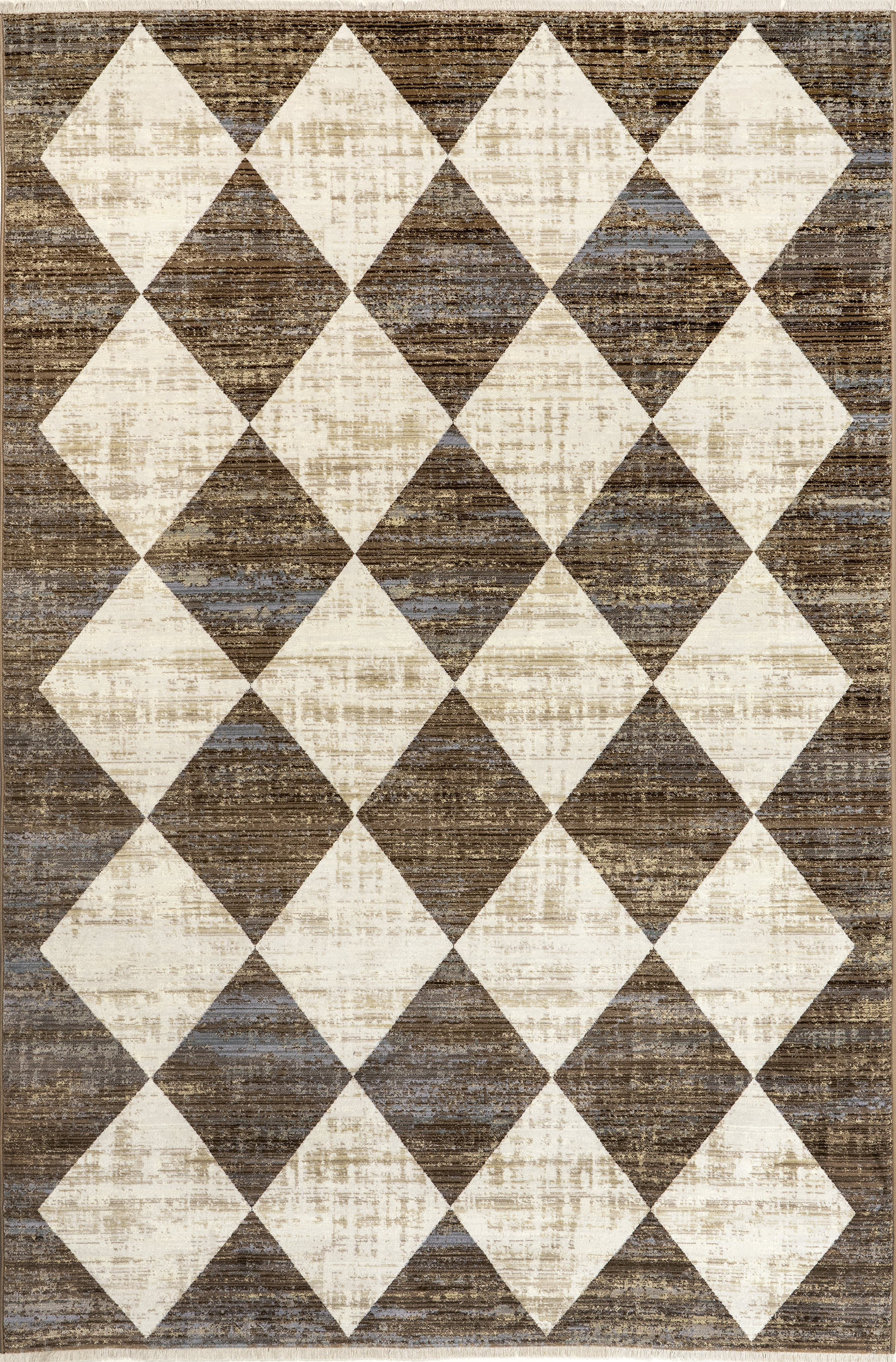 Beige Vanni Checkered Fringed 6' 7"" x 10' 2"" rug | Rugs USA