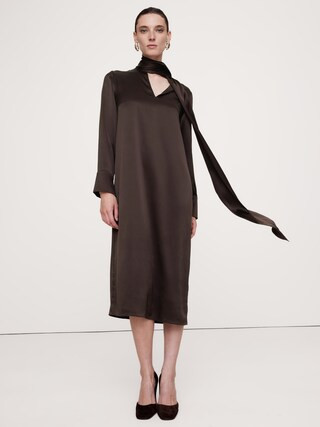 Silk Tie-Neck Midi Dress | Banana Republic (CA)