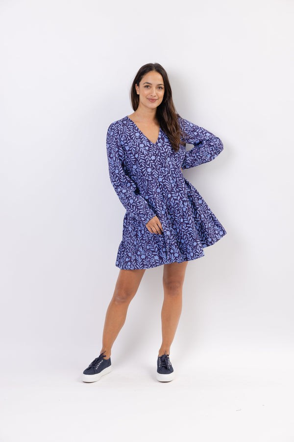 Floral Vine Print Long Sleeve V-Neck Dress | Sail to Sable