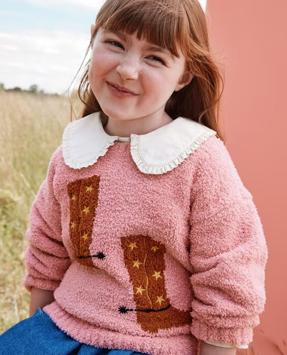 Girls' Powdered Rose Marshmallow Graphic Sweater in 100% Recycled Poly - Size Little Kids 6-7 by Hanna Andersson | Hanna Andersson