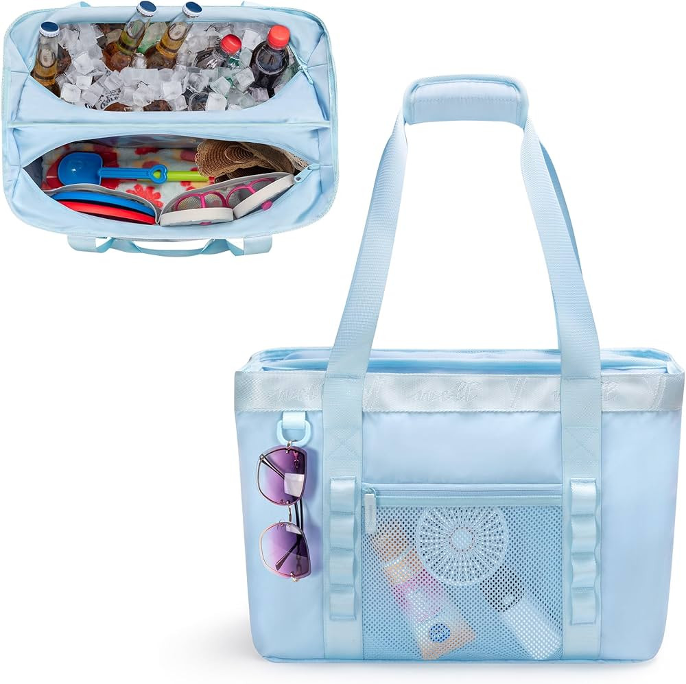 Yarwo Beach Bag for Women, Sandproof Swim Tote Bag with Cooler Compartment and Wet & Dry Pockets ... | Amazon (US)